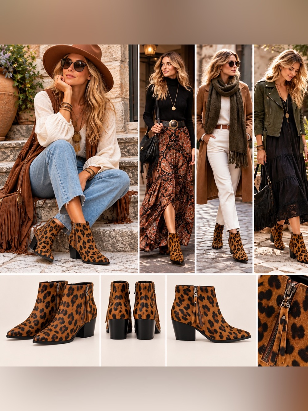 Sam Edelman Leopard-Print Ankle Booties - Brown/Black